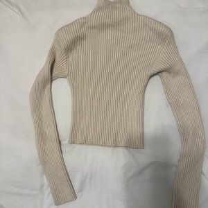Ribbed Turtleneck Sweater Shoulder Pads